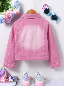 Tween Girl Unicorn Pattern Long Sleeve Single-Breasted Casual Jacket - Pink - View 2