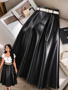 GlowEve CURVE Plus Size Elegant Slimming Skirt - Black - View 1