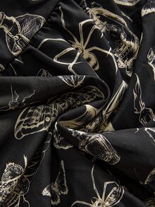 ROMWE Fairycore Plus Size Vintage Romantic Dark Moth Print Off-Shoulder Long Sleeve Women's Dress - Black - View 5