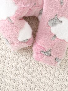 Cozy Pixies 新生兒嬰兒睡衣 粉色小羊圖案 保暖內裡 加厚絨毛連帽長袖連身衣 秋季睡衣 柔軟 - 粉色 - 查看 6