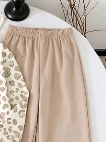 Tween Girls Leopard Print "DADDY'S Little Girl" Crew Neck Sweatshirt And Beige Wide Leg Sweatpants 2-Piece Set, Casual Autumn/Winter Sports Outfit - Multicolor - View 6