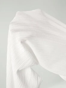 SHEIN Tall Loose Drawstring Waist Trousers In Textured Crinkle Fabric, Tall Women Beach White Autumn Casual - White - View 13