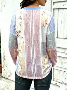 Breezaya 秋季休閒鄉村風波希米亞度假風白色花卉田園復古上衣，蕾絲長袖日常穿搭 - 彩色 - 查看 2