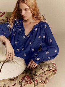 Écloséra Women's Spring/Autumn Commute, Outing, Date Ditsy Floral Design Decorative Long Sleeve Blouse - Blue - View 5