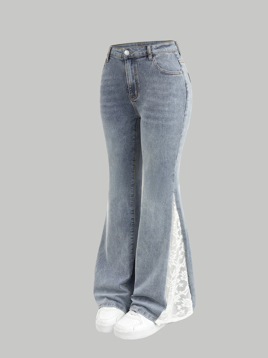 Girlism Kids Tween Girl Tween Girls' Patchwork Blue Denim Stretch Skinny Flare Pants - Blue - View 1