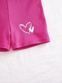 SHEIN 3pcs/Set Young Girl Heart Pattern Knit Shorts,Summer Gym Seamless High-Waisted Solid Color Leggings For Casual Daily Wear School & Party Occasions - Multicolor - View 7