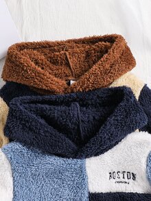 SHEIN 2pcs Baby Boy Fleece Lined Thick Colorblock Patchwork Letter Print Crew Neck Long Sleeve Pullover Autumn Winter Sweatshirts - Multicolor - View 3