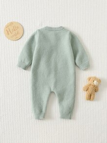 Cozy Pixies 新生兒嬰兒 3D 毛絨卡通圖案可愛休閒針織連身衣 - 綠色 - 查看 2