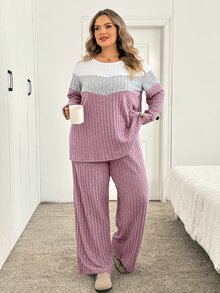 SHEIN CURVE+ طقم كاجوال يومي متعدد الاستخدامات من قطعتين للخريف/الشتاء - متعدد الألوان - مشاهدة 7