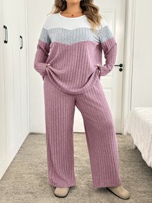 SHEIN CURVE+ طقم كاجوال يومي متعدد الاستخدامات من قطعتين للخريف/الشتاء - متعدد الألوان - مشاهدة 8