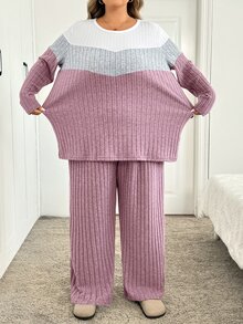 SHEIN CURVE+ طقم كاجوال يومي متعدد الاستخدامات من قطعتين للخريف/الشتاء - متعدد الألوان - مشاهدة 4