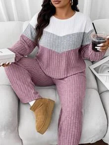 SHEIN CURVE+ طقم كاجوال يومي متعدد الاستخدامات من قطعتين للخريف/الشتاء - متعدد الألوان - مشاهدة 1