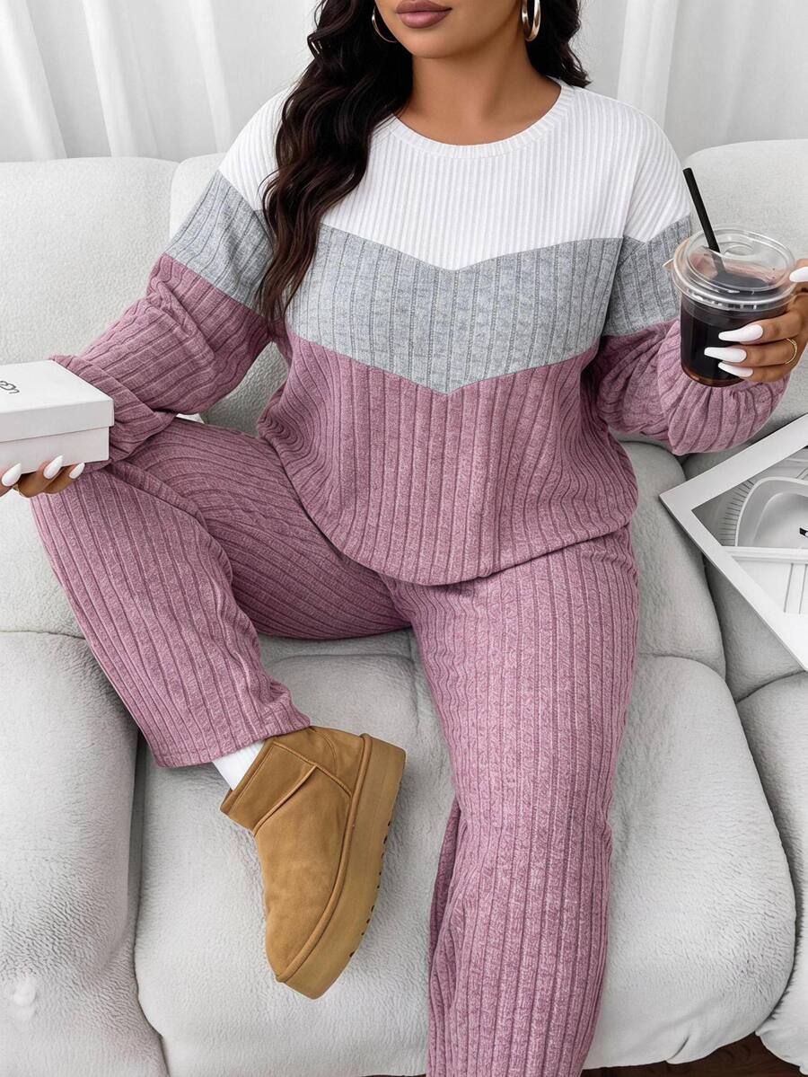 SHEIN CURVE+ طقم كاجوال يومي متعدد الاستخدامات من قطعتين للخريف/الشتاء - متعدد الألوان - مشاهدة 1