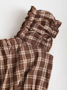 Sweetra Casual Fashion Slim-Fit Plaid Off Shoulder Mini Dress For Women - Coffee Brown - View 4