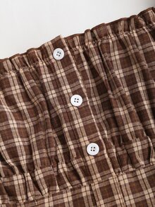 Sweetra Casual Fashion Slim-Fit Plaid Off Shoulder Mini Dress For Women - Coffee Brown - View 5