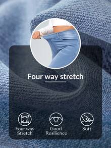 Flexra [Denim Effect] Women Plus Size Solid Color Elastic Waist Stretch Pockets Skinny Pants - Blue - View 11