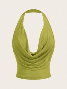 Sweetina Women Scoop Neck Sleeveless Cropped Y2K Red Sexy Top, Stylish Plain Color - Lime Green - View 1