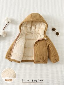 Cozy Pixies 女嬰休閒日常舒適加厚保暖內裡連帽開襟長袖填充外套 - 卡其色 - 查看 8