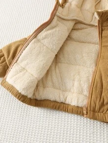 Cozy Pixies 女嬰休閒日常舒適加厚保暖內裡連帽開襟長袖填充外套 - 卡其色 - 查看 4