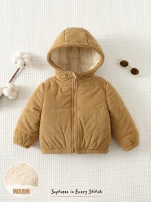 Cozy Pixies 女嬰休閒日常舒適加厚保暖內裡連帽開襟長袖填充外套 - 卡其色 - 查看 7