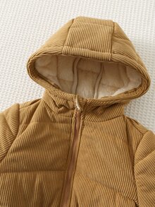 Cozy Pixies 女嬰休閒日常舒適加厚保暖內裡連帽開襟長袖填充外套 - 卡其色 - 查看 10