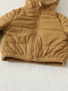 Cozy Pixies 女嬰休閒日常舒適加厚保暖內裡連帽開襟長袖填充外套 - 卡其色 - 查看 6