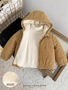 Cozy Pixies 女嬰休閒日常舒適加厚保暖內裡連帽開襟長袖填充外套 - 卡其色 - 查看 1