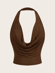 Sweetina Women Scoop Neck Sleeveless Cropped Y2K Red Sexy Top, Stylish Plain Color - Brown - View 2