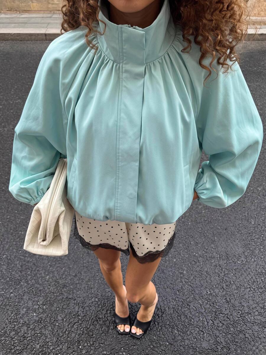 Siren Gaze Women's New Fall/ Solid Color Long Sleeve Jacket With Zipper Pockets Everyday Light Teal Casual