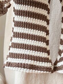 SHEIN Playful Pals Baby Girl Striped Print Mock Neck Long‑Sleeve Top & Flare Pants 2‑Piece Outfit Autumn Winter - Brown - View 4