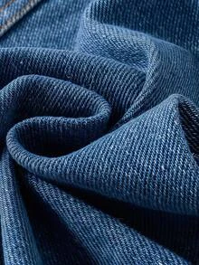 SHEIN Cottnline جينز كاجوال نسائي مقاس كبير، ساق واسعة، خصر مطاطي، غسيل متوسط، منحنى - أزرق متوسط - مشاهدة 6