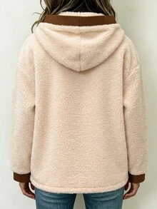 SHEIN LUNE Women's Colorblock Plush Casual Versatile Long Sleeve Jacket, Autumn/Winter - White - View 2