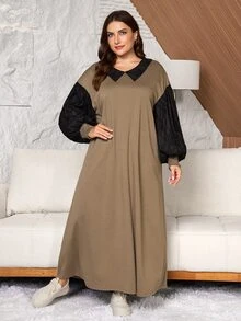 Lacomfia Casual Minimalist Solid Color Contrast Lace Collar Dropped Shoulder Long Sleeve Loose Regular Fit Plus Size Sweatshirt For Spring And Autumn - Multicolor - View 6