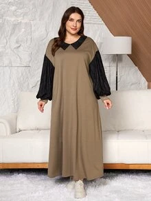Lacomfia Casual Minimalist Solid Color Contrast Lace Collar Dropped Shoulder Long Sleeve Loose Regular Fit Plus Size Sweatshirt For Spring And Autumn - Multicolor - View 5