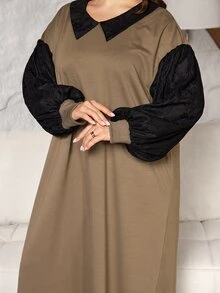 Lacomfia Casual Minimalist Solid Color Contrast Lace Collar Dropped Shoulder Long Sleeve Loose Regular Fit Plus Size Sweatshirt For Spring And Autumn - Multicolor - View 7