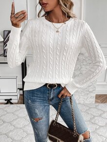 Pariaura Jersey de unicolor con patrón retorcido, parte superior de manga larga de punto, jersey de punto para otoño e invierno - Blanco - Ver 6
