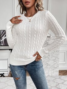 Pariaura Jersey de unicolor con patrón retorcido, parte superior de manga larga de punto, jersey de punto para otoño e invierno - Blanco - Ver 4