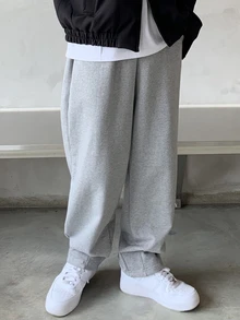 DAZY Men's Solid Color Pocket Straight Loose Casual Sweatpants - Light Grey - View 4