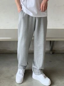 DAZY Men's Solid Color Pocket Straight Loose Casual Sweatpants - Light Grey - View 8