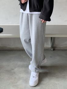 DAZY Men's Solid Color Pocket Straight Loose Casual Sweatpants - Light Grey - View 2