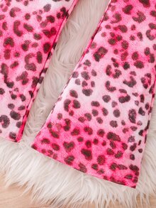 SHEIN 女童豹紋連帽衛衣與喇叭褲套裝 - 粉色 - 查看 5