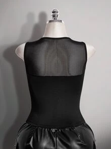 SHEIN ICON 大尺碼復古Y2K性感網格拼接背心上衣 - 黑色 - 查看 11