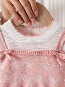 SHEIN 女嬰針織套頭圓領長袖毛衣洋裝，舒適適合秋冬，綠色/深綠色，優雅淑女風，刺繡重工，時尚時髦，適合日常穿著、外出、旅行、上學 - 粉色 - 查看 5