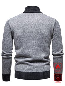 Manfinity CasualKnits 男士保暖內裡四分之一拉鍊套頭毛衣，純色針織針織布，灰色，秋季，休閒，徒步秋冬上衣，情人節適用 - 灰色 - 查看 2