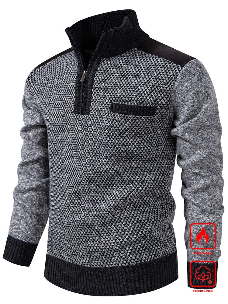 Manfinity CityGents Men's Striped Long Sleeve Zip-Up Half-Placket Casual Sweater Yellow Camisa Social Masculina Pull - Grey - View 3