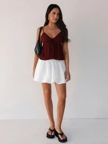 Pariaura Halloween Summer Casual Versatile Solid Color Camisole - Burgundy - View 3