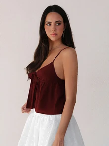 Pariaura Halloween Summer Casual Versatile Solid Color Camisole - Burgundy - View 5