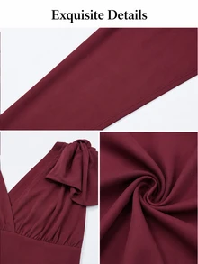 SHEIN LUNE Plus-Size Elegant Dress, V-Neck, Stretchy Waist, Multi-Layered Long Dress, Perfect For Formal Party Dark Purple Summer - Burgundy - View 5