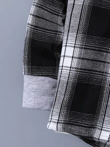 SHEIN Baby And Toddler Boys Casual Plaid Print Patchwork Button-Up Hooded Shirt And Sports Pants - Multicolor - View 7