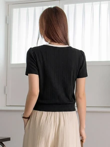 Dazy-Less Women's Crew Neck Short Sleeve Black Solid Color Loose Casual Drop Shoulder All-Match Versatile T-Shirt Business Casual Woman - Black - View 2
